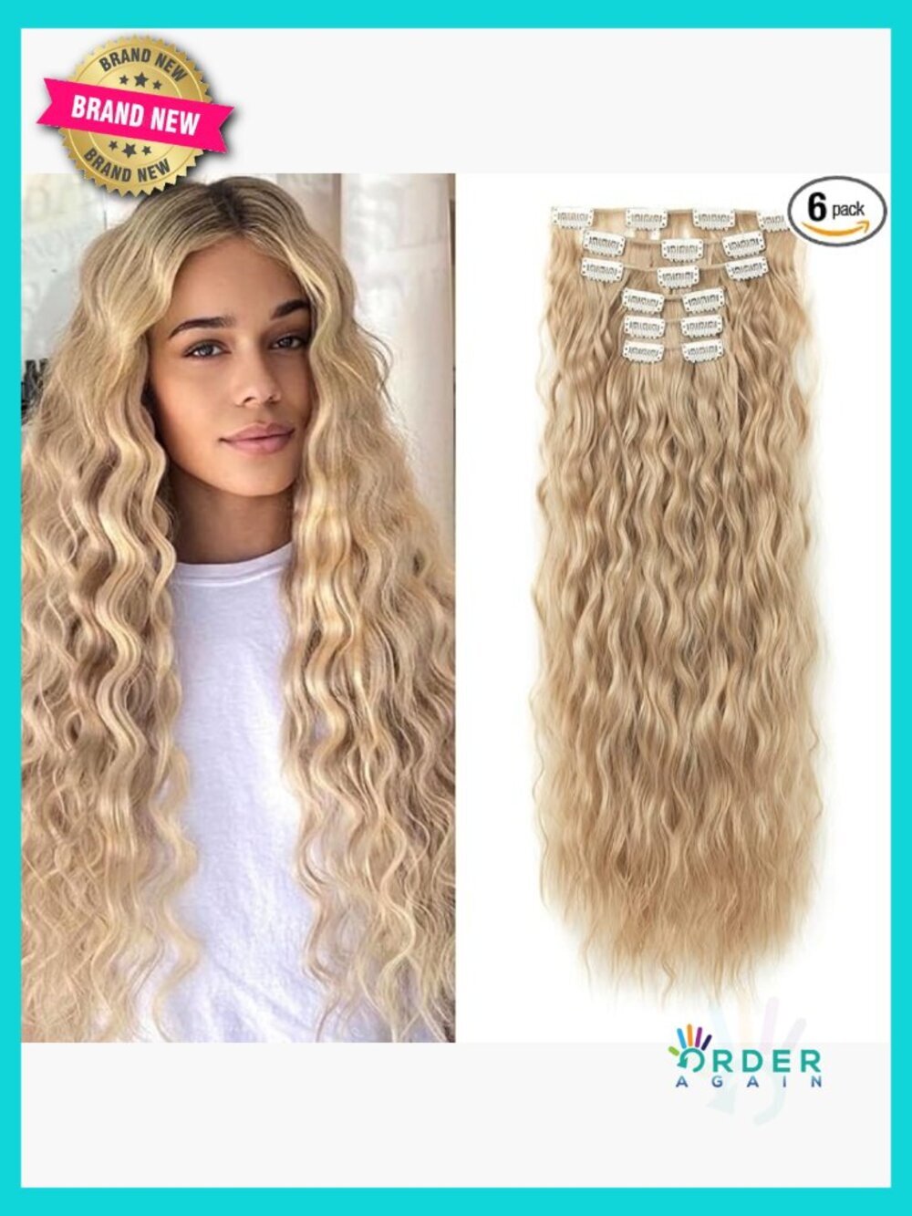 6PCS Clip In Hair Extensions 24" Long Wavy Synthetic Hairpiece Full Head Volume